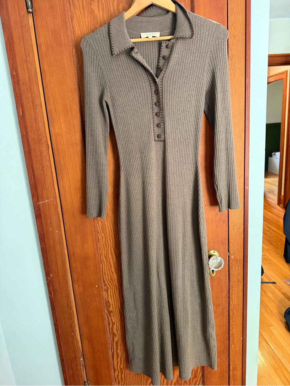 Sezane Leandre Ribbed Long-Sleeve Polo Knit Dress - Brown